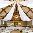 PartyVillage 4 Panels 5ftx20ft White Ceiling Drapes for Wedding Parties – 20 FT Extra Long Thick Polyester WrinkleFree Drapery Tent Decor Decorations for Birthday Party Ceremony Stage Swag
