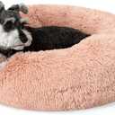 Bedsure Calming Dog Bed for Small Dogs - Donut Washable Small Pet Bed, 23 inches Anti-Slip Round Fluffy Plush Faux Fur Large Cat Bed, Fits up to 25 lbs Pets, Pink