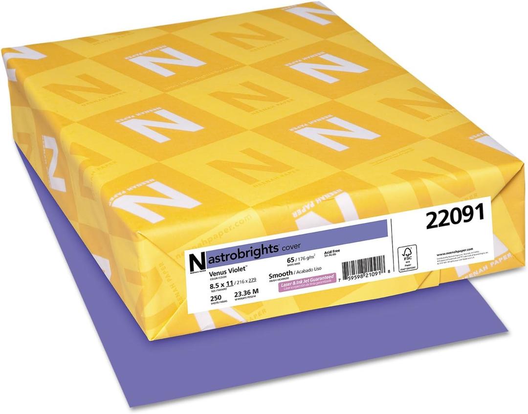 Neenah Paper 22091 Color Cardstock, 65lb, 8 1/2 x 11, Venus Violet, 250 Sheets