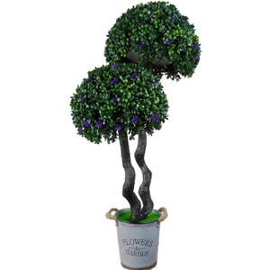 3 Ft Artificial Double Ball Boxwood Lavender Topiary Tree; UV-Resistant Artificial Shrub Suitable for Indoor and Outdoor use on porches and in Gardens as an Imitation Evergreen Shrub