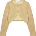BOLEROSE Girls Sparkle Long Sleeve Bolero (Beige, S)