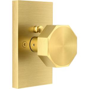 Privacy Gold Door Knob Interior, Gold Door Knobs with Lock, Octagonal Brass Door Knob Privacy, Satin Gold Door Knobs Interior for Bathroom Bedroom (1 Pack)
