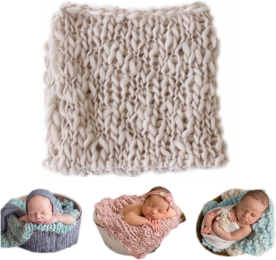 Coberllus Newborn Baby Photography Props Blanket Handmade Knitted Twist Wrap Posing Aid Backdrops for Boy Girls Photography Shoot (Creamy-grey)