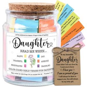 NewEleven Mothers Day Gifts for Daughter - Inspirational, Birthday, Confirmation Gifts For Daughter, Teen Girl, Adult Daughters - Daughters Birthday Gift Ideas From Mom, Dad - Bible Verse Jar