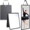 Foldable Backstage Mirror with Handle Leather Folding Hanging Mirror Rectangular for Travel Dance Bag Home Fitness Spa Gift for Dancers (Grey,33.5" l*13.4" w)