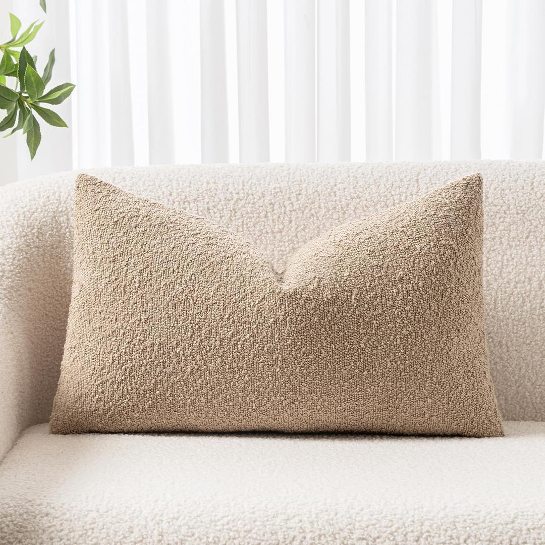 Woaboy 1 Pack Boucle Throw Pillow Covers Textured Square Decorative Pillowcases Accent Solid Cushion Covers Home Decor for Sofa Couch Living Room Home Decor 12x20 inch