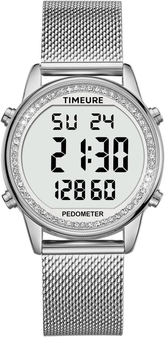 Women's Step Counter Pedometer Watch with Stainless Steel Bracelet, Stylish Design, No App, No Charging Needed for Step, Calorie, Distance, Alarm, Countdown TimerTU-2401