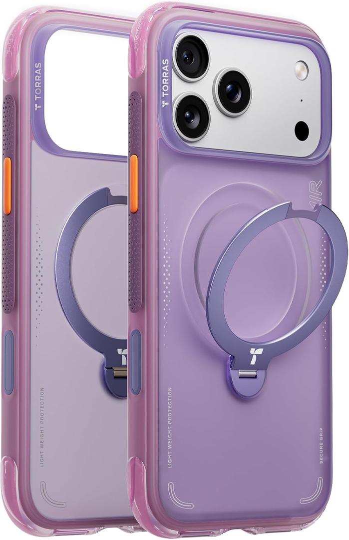 TORRAS Ostand Q3 Air for iPhone 17 Pro Case 6.3'' with Stronger Magnetic Stand, Fit for Magsafe, Airbags Miltary Protection, Camera Control for iPhone 17 Pro Case, Shockproof & Stylish, Purple