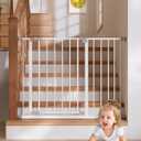 InnoTruth 29.540.75" Baby Gate for Stairs, 30" Tall Dog Gates for Doorways & Hallways, Safety Gate for Kids & Pets, Pressure-Mounted Walk-Through with Dual Lock & 2-Way Swing, White
