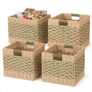 12x12 Cube Storage Bins, Paper Rope Baskets for Shelves, 4 Pack