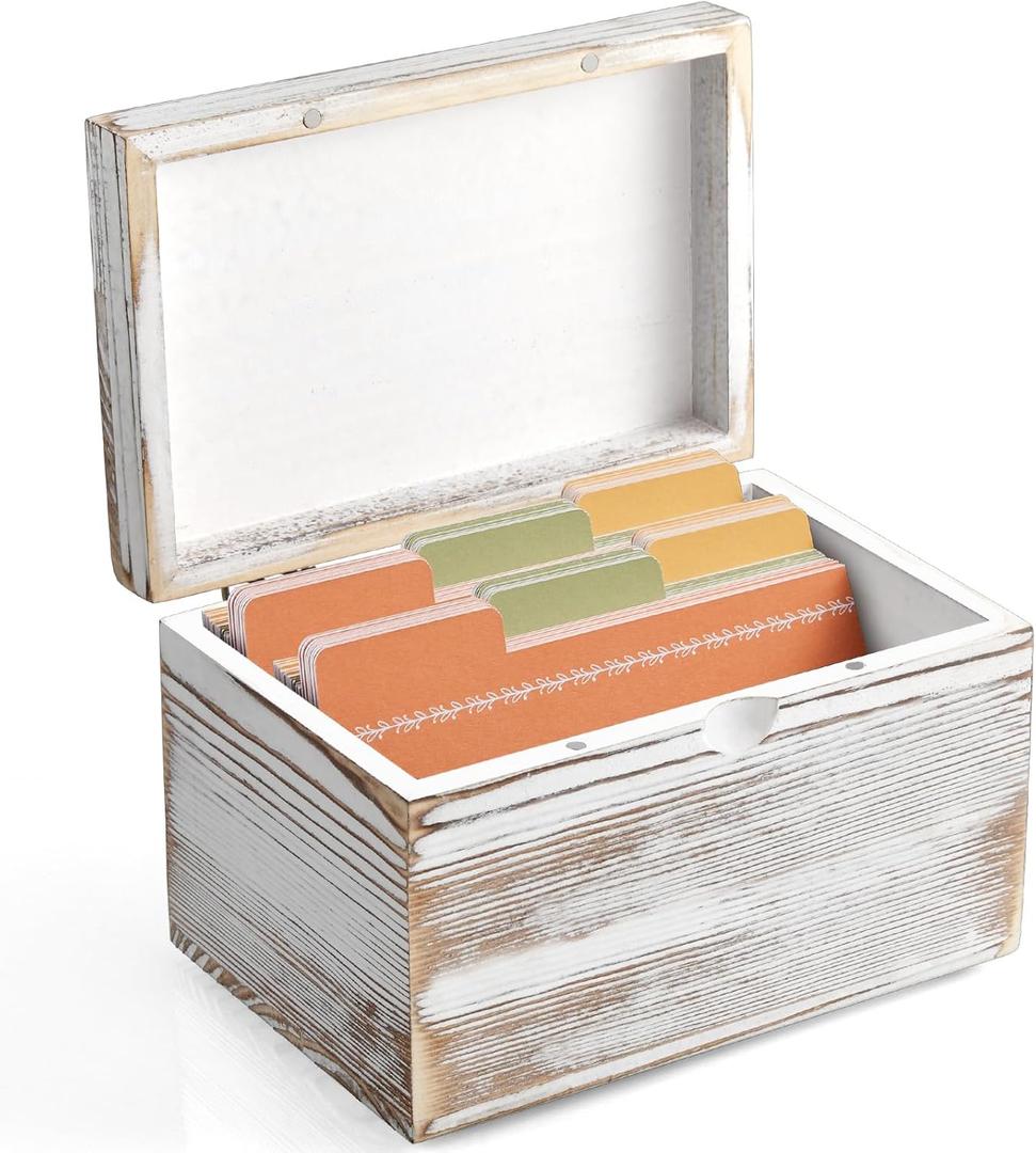 DRASTAR Index Card Holder, Index Card Organizer 3x5, Index Card Holder with Dividers for Desk, Index Card Storage Case, Note Card Box, Retro White