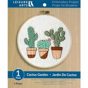 Leisure Arts Embroidery Kit 6" Cactus Garden- cross stitch kits for beginners - embroidery kit for beginners - embroidery kits for adults - embroidery kits for adults