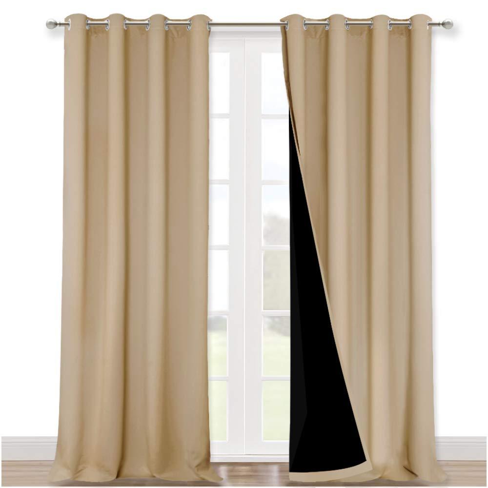 NICETOWN Thermal Insulated 100% Blackout Curtains, Noise Reducing Performance Drapes with Black Lining, Full Light Blocking Drapery Panels for Patio (Biscotti Beige, 1 Pair, 52 inches x 95 inches)