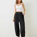Xiaoxuemeng Womens Baggy Wide Leg Pants Casual Elastic Waisted Palazzo Harem Pants with Pockets (Black, XS)