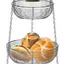 CAXXA 3-Tier Hanging Basket Fruit Organizer Kitchen Heavy Duty Wire Organizer with 2 Free Bonus Metal Ceiling Hooks, Chrome