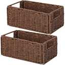 Wicker Storage Basket, Set of 2 Hand-Woven Paper Rope Wicker Basket, Small Storage Baskets for Organizing Toilet Paper Basket, Foldable Large Cube Storage Organizer Bins for Shelves (Brown)