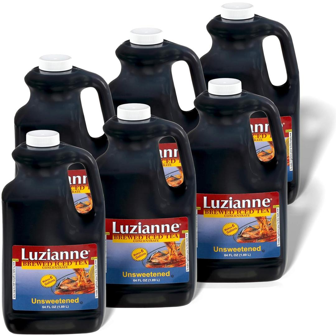 Luzianne Iced Tea Concentrate, Unsweetened, Just Add Water, 64 Fl Oz Bottle (Pack of 6), Best By: 10/30/2026