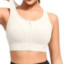 Yvette High Support Sports Bras for Women Zip Front Closure Sports Bra Plus Size Supportive Mold Cups Running Workout (5X-Large Plus, Off-white)
