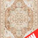Boho Area Rug 6x9 Washable Large Vintage Rug for Living Room Bedroom Office Kitchen Entrance Dining Room Non Slip Soft Low-Pile Farmhouse, Caramel/Beige/Multi