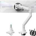 monTEK Single Monitor Arm with USB A/C, Ultrawide Monitor Stand for 17 to 57 Inch Curved Screen, Holds 59.4 lbs, Adjustable Gas Spring Arm, 75/100 VESA Mount, Clamp & Grommet Desk Mount, White