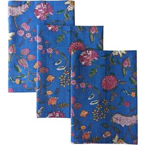 AVKA Studio 100% Cotton Decorative Kitchen Towels- Set of 3 Dishcloths- 19 x 27 inches- Blue Floral Kitchen Towels- Absorbant Kitchen Dish Towel for Dryng Dishes- Indian Block Print Cute Tea Towels
