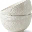 6-Inch Rose Pattern Ceramic Bowls, 30 oz Embossed Floral Soup, Pasta & Salad Bowls, Set of 2
