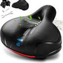 Comfortable Bike Seat, Bike Saddle with Memory Foam Padded, Wide Bicycle Seat with Dual Shock Absorbing and Night Reflective Strips for Men Women (Black+Blue(9.7"L x 8"W x 3.7"H))