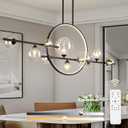 KELUOLY 10 Lights Modern Pendant Light Fixtures, 54" Black Dimmable Mid-Century Dining Room Large Bubble Chandeliers, Linear Kitchen Island Lights with Spherical Clear Glass Shade for bar, Cafe