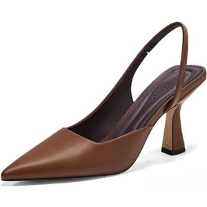 Coutgo Womens Slingback Stiletto High Heels Closed Pointed Toe Pumps DOrsay Sexy Office Dress Shoes (11, Brown)