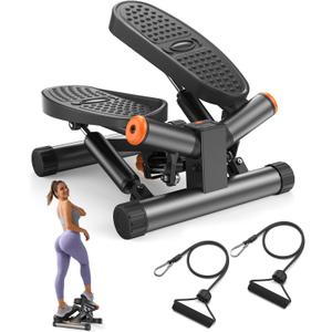 Niceday Twist Stepper for Exercise at Home, Mini Stair Stepper with Resistance Bands at Home Workout Equipment with 300LBS Loading Capacity, Hydraulic Fitness Stepper with LCD Monitor Gray