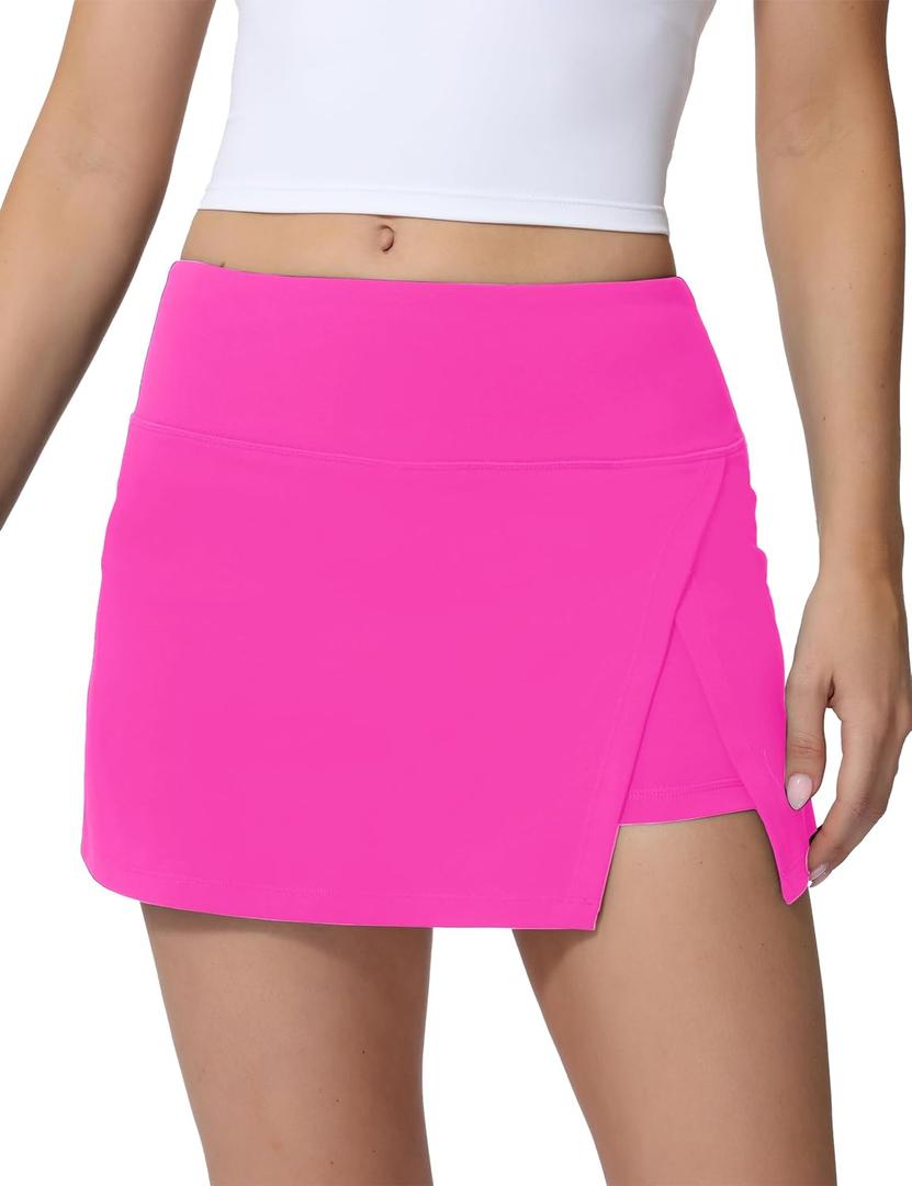 High Waisted Tennis Skirts for Women Side Slit Golf Skorts with 3 Pockets A Line Athletic Skirt in Shorts for Workout Sports (Hibiscus Purple), Medium