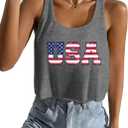 Women's American Flag Tank Top, USA Patriotic Sleeveless Crop Tops, 4th of July Camis Shirt (L)