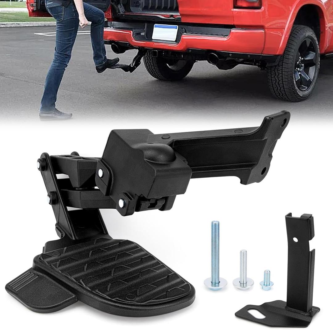 Rear Bed Step, Retractable Tailgate Bumper Step Compatible with 2019-2024 Dodge Ram 2500 3500, Truck Bumper Bed Step Tailgate Step Replacement for 82215842AH 82215842AD 82215842AE 82215842AC