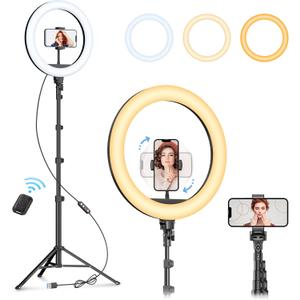 Weilisi 12" Selfie Ring Light with 63" Tripod Stand, Dimmable LED Ring Light with Phone Holder and Wireless Remote, [2-in-1] RGB & Selfie Stick for Photography/Makeup/Live Stream/YouTube (12'' White/Warm)
