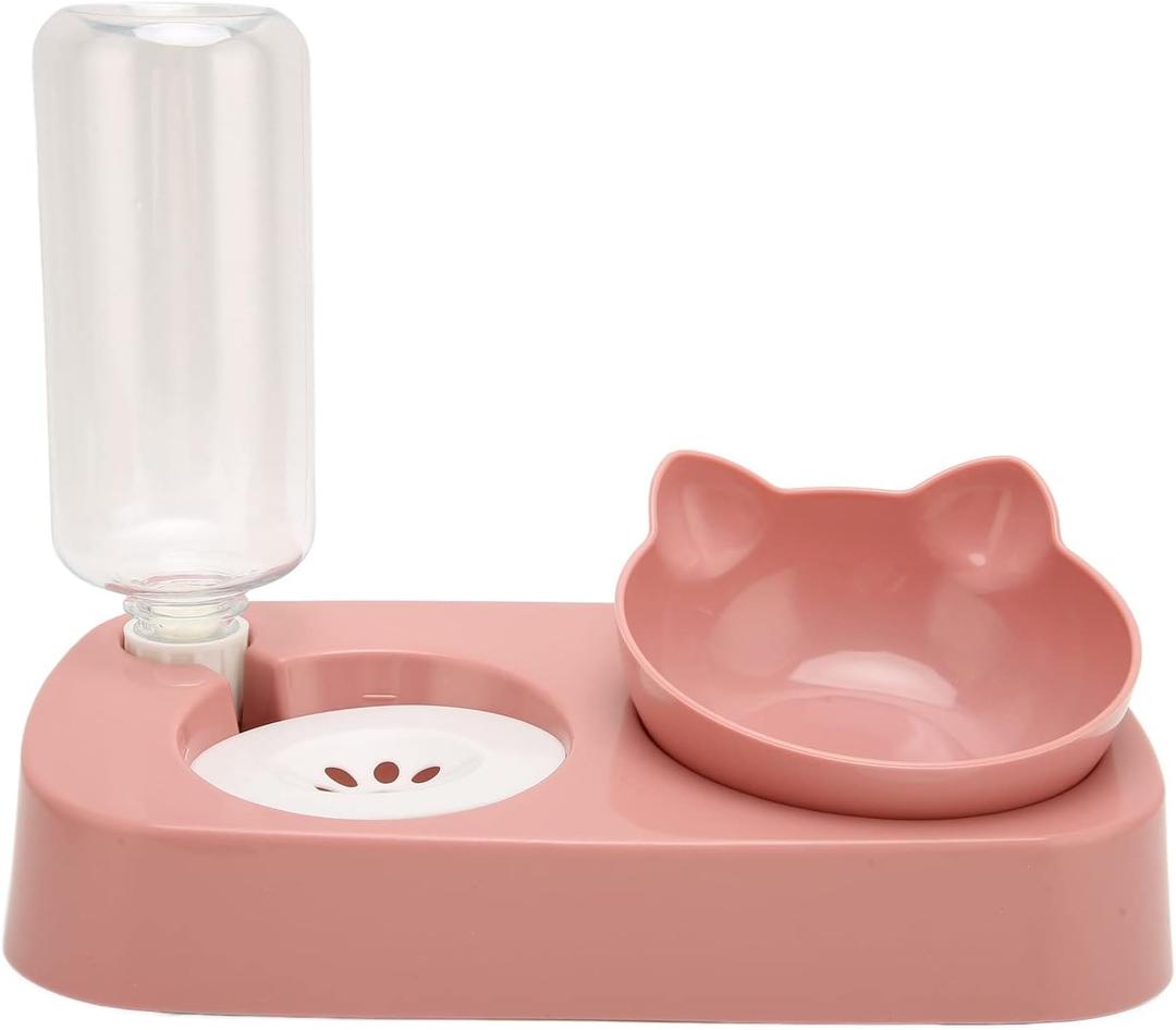 Double Dog Cat Bowls Water and Food Bowl Set Automatic Water Dispenser Pet Feeder for Small Size Dog(Pink)