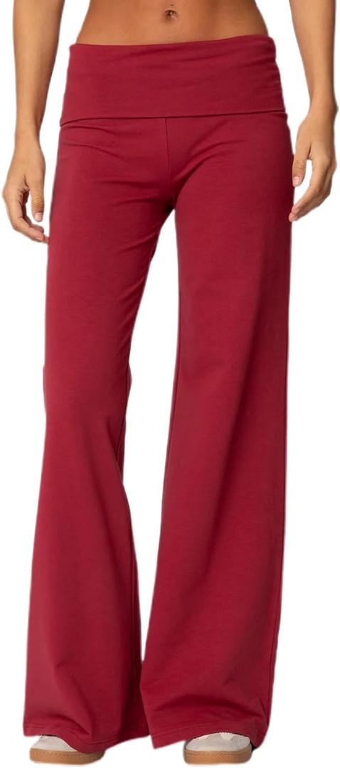 Lounge Yoga Pants for Women Fold Over Low Waist Wide Leg Sweatpants Flare Leggings Bell Bottoms Y2K Foldover Pants (Red, S) (Red, S)