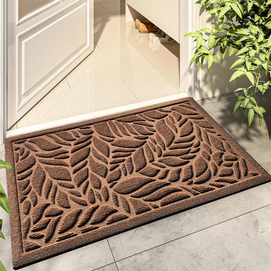 Bulijojo Front Door Mat Entrance,Durable Heavy Duty Welcome Mat,Thick Absorbent Natural Rubber Non Slip Mat,Sturdy Entryway Brown Leaves 17x30 (1'5" x 2'6" (Rectangular))