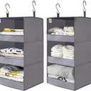 GRANNY SAYS 3-Shelf Closet Organizers and Storage, Foldable Hanging Closet Organizer, Hanging Closet Shelves with 2 Metal Hooks, Leak-Proof Closet Hanging Organizer for Locker & Camper, Gray, 1-Pack