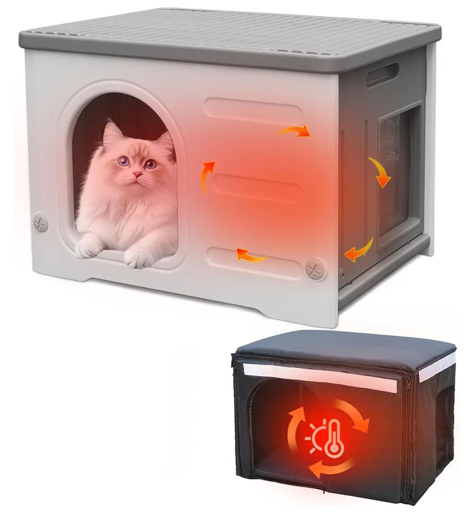 Insulated Cat House Outdoor Weatherpoof Plastic Cats Houses with Escape Door Indoor Waterproof Feral/Pet Cat Shelter Outside for Puppy, Rabbit for Winter