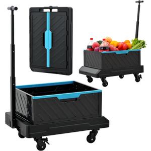 MAXMAN Folding Hand Truck, 132Lbs Heavy Duty Foldable Dolly Cart with 4 Silent Wheels and Adjustable Handle, 2-in-1 Multifunctional Portable Wagon for Moving, Camping, Travel, Shop, Warehouse, Blue