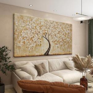 TAIJXAGSG Canvas Wall Art Decor Gold Tree Flower Wall Art Gold Tree Of Life Abstract Wall Decor Painting Pictures Botanical Wall Art For Living Room Bedroom Home Office Artwork 24" x 48"
