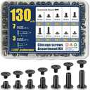 ArcNascency 130 Sets Gunmetal Black Chicago Screws Leather Rivets Kit, 7 Sizes (M5*4,5,6,8,10,12,15) & 3 Screw Lengths (M4*3,4,5) for Belts, Bookbinding, DIY Leather