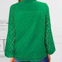 BETTE BOUTIK Women's Long Short Sleeve Tops 2025 Dressy Casual Button Hollow Out Lace Embroidered Blouses Shirts (Green)