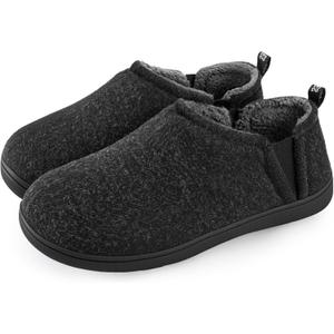 Snug Leaves Men's Faux Wool Slippers Comfy Warm Winter House Shoes with Elastic Gores (11-12, Dark Gray)