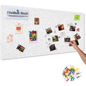 Foldable Bulletin Board, 72x48 Inch Cork Board Alternative, Felt Pin Board for Wall Mounting, Photo Board Self-Adhesive Surface, Vision Board Decoration for Office, Home, Classroom, 35 Pushpins, Gray