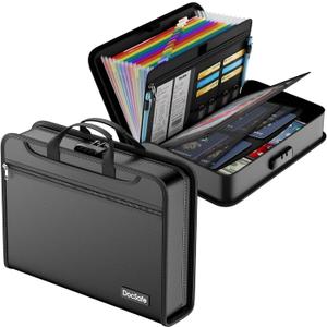 DocSafe Accordion File Organizer Bag with Lock, Fireproof Water Resistant Expanding File Folder with Multi Colorful Pockets,Document Organizer Safe Storage for Important Documents and More, Black