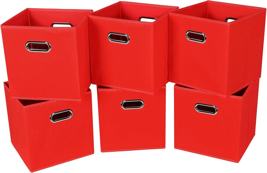 STOREONE 13 Inch Cube Organizer Bins ,Black Fabric Storage BinsFoldable Storage Bins Basket with Dual Handles Fabric Organizer Bins and Storage BoxSet of 6,Red