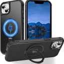 Hocase for iPhone 14/13 Case 6.1", with Magnetic Ring Stand [Compatible with MagSafe] [Military Grade Protection] Slim Shockproof Translucent Protective Phone Case - Black