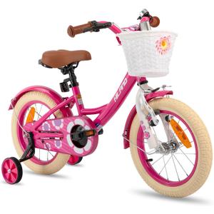 HILAND Girls Bike for Toddlers and Kids Ages 2-7 Years Old, 12 Inch Kids Bike for Boy and Girl with Training Wheels Basket Bell Rear Rack (12 inch, pink)