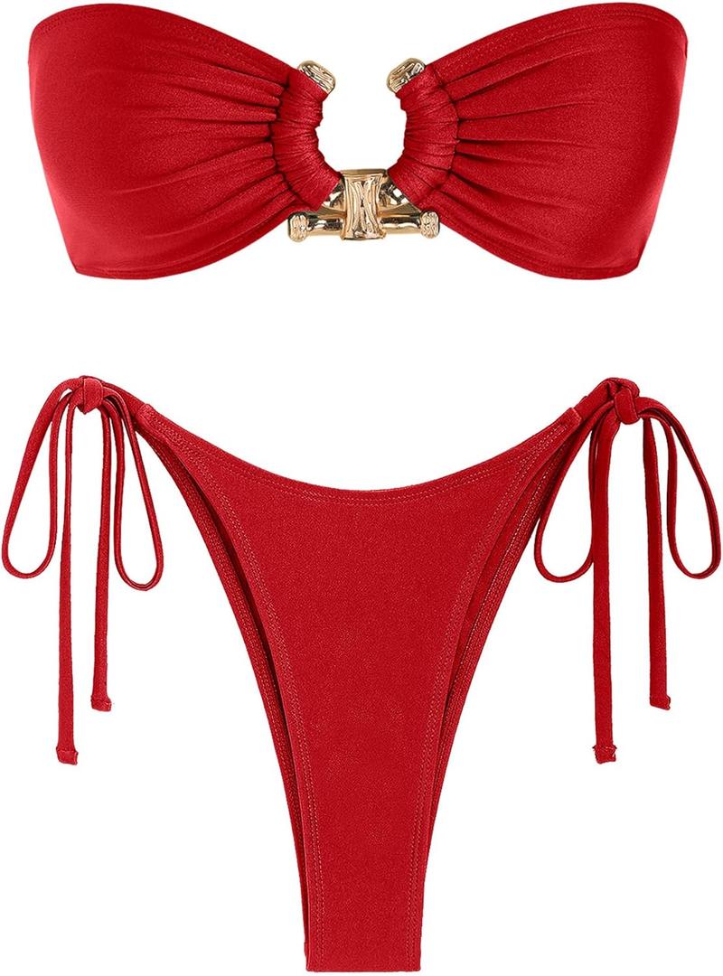 ZAFUL Bikini Sets for Women Strapless Top Sexy High Cut Bathing Suit Bandeau Two Piece Swimsuit String Beach Swim Suit 2026 M